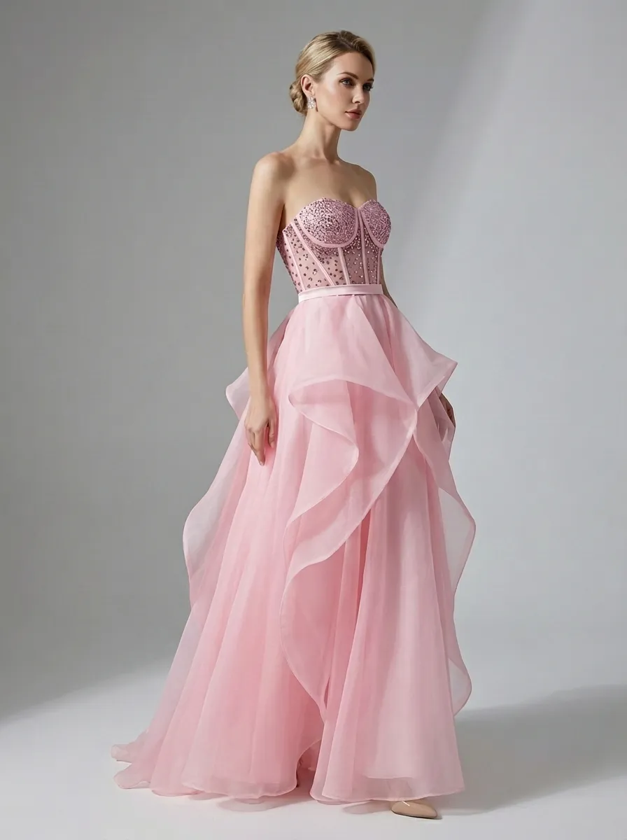 Black Strapless Ball Gown | Elegant Organza Evening Formal Dress