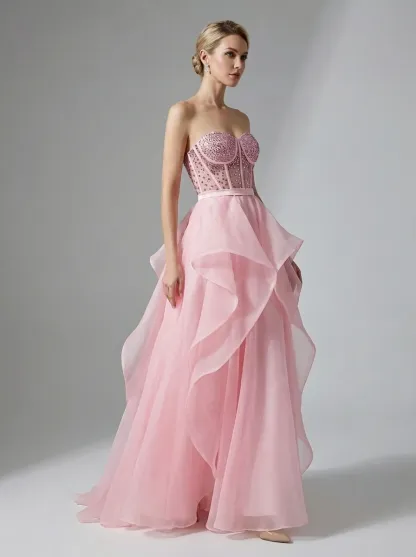 Black Strapless Ball Gown | Elegant Organza Evening Formal Dress