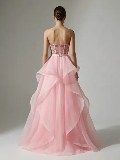 Black Strapless Ball Gown | Elegant Organza Evening Formal Dress