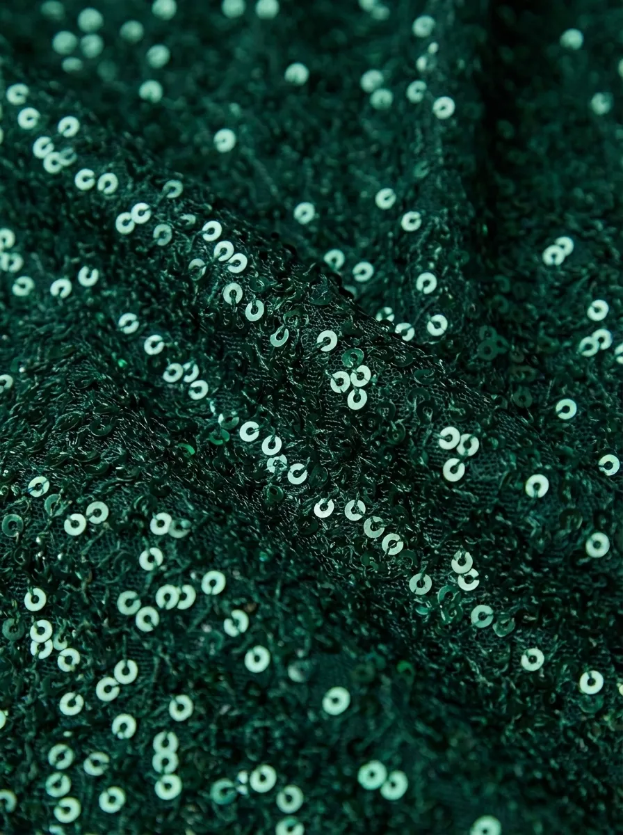 Dark Green Sequin Sheath Prom Dress | Pleated Gown with Thigh-High Split