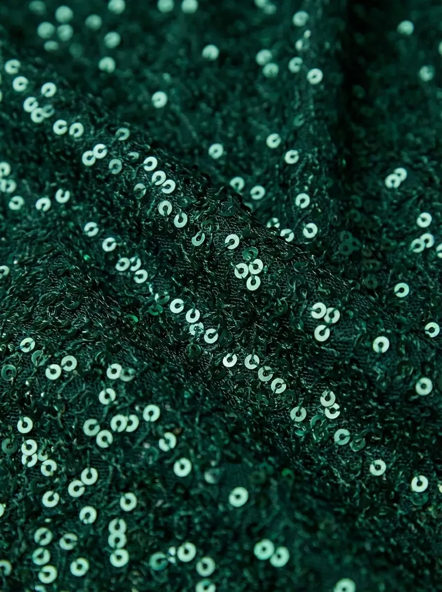 Dark Green Sequin Sheath Prom Dress | Pleated Gown with Thigh-High Split