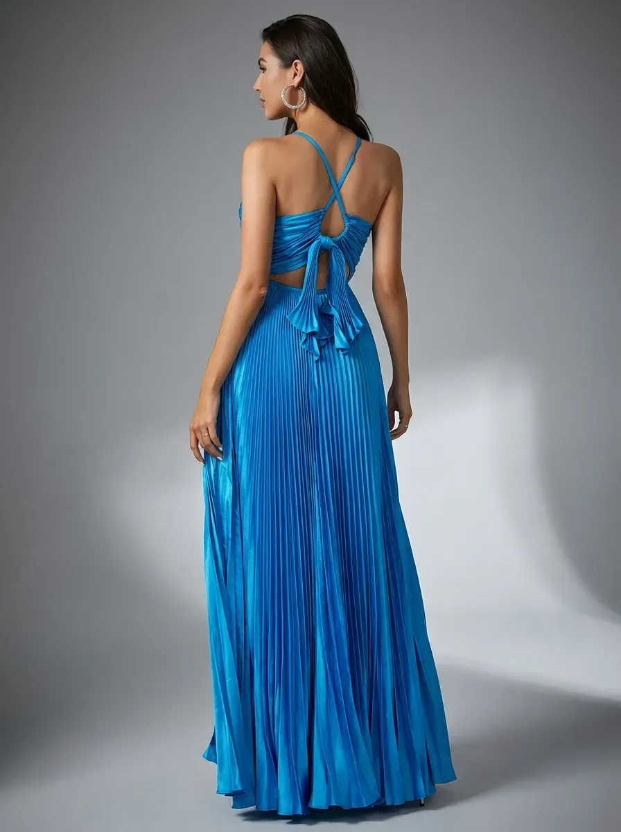 Lake Blue A-Line Prom Dress | Minimalist Spaghetti Straps Long Gown