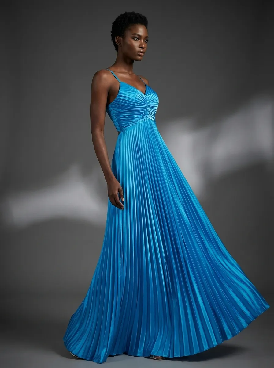 Lake Blue A-Line Prom Dress | Minimalist Spaghetti Straps Long Gown