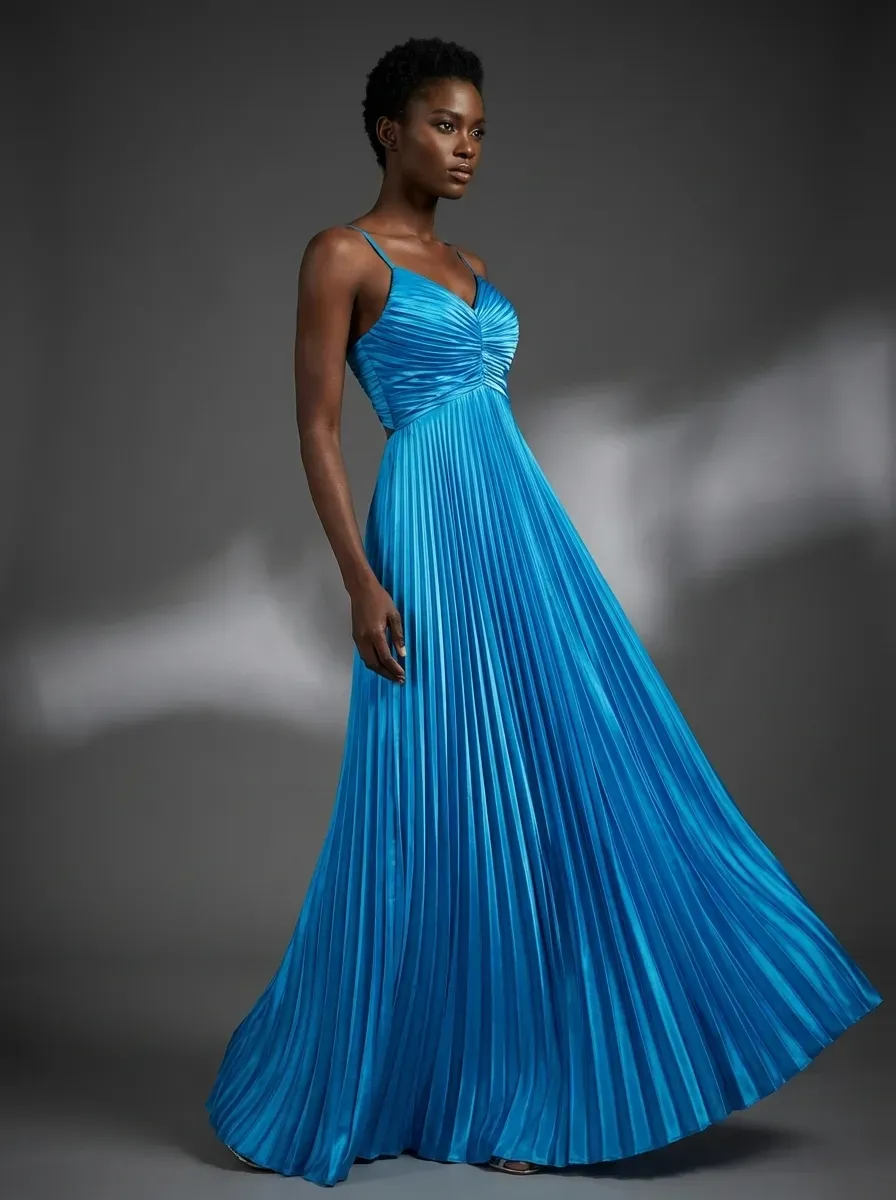 Lake Blue A-Line Prom Dress | Minimalist Spaghetti Straps Long Gown