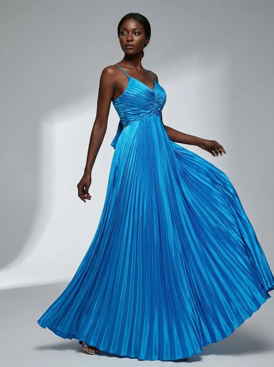 Lake Blue A-Line Prom Dress | Minimalist Spaghetti Straps Long Gown