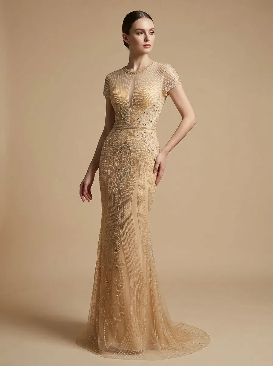 Black Beaded Mermaid Prom Dress | Elegant Tulle Gown for Formal Events