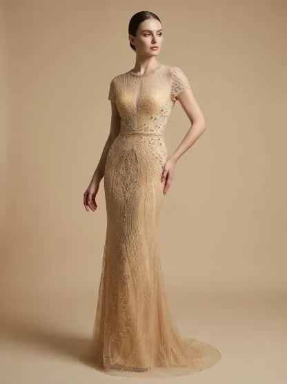 Black Beaded Mermaid Prom Dress | Elegant Tulle Gown for Formal Events