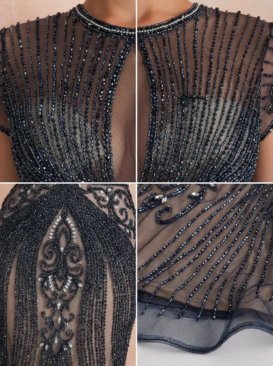 Black Beaded Mermaid Prom Dress | Elegant Tulle Gown for Formal Events