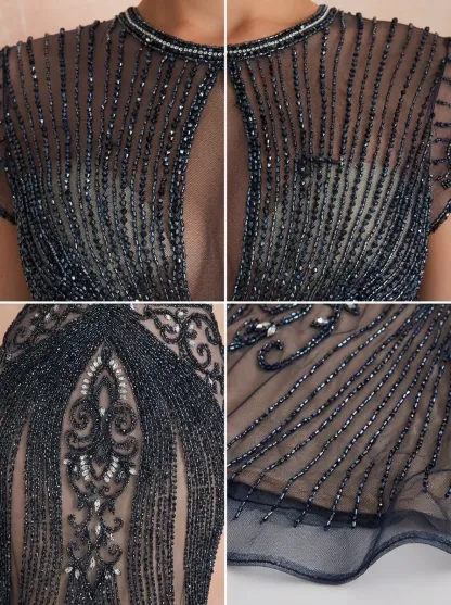 Black Beaded Mermaid Prom Dress | Elegant Tulle Gown for Formal Events