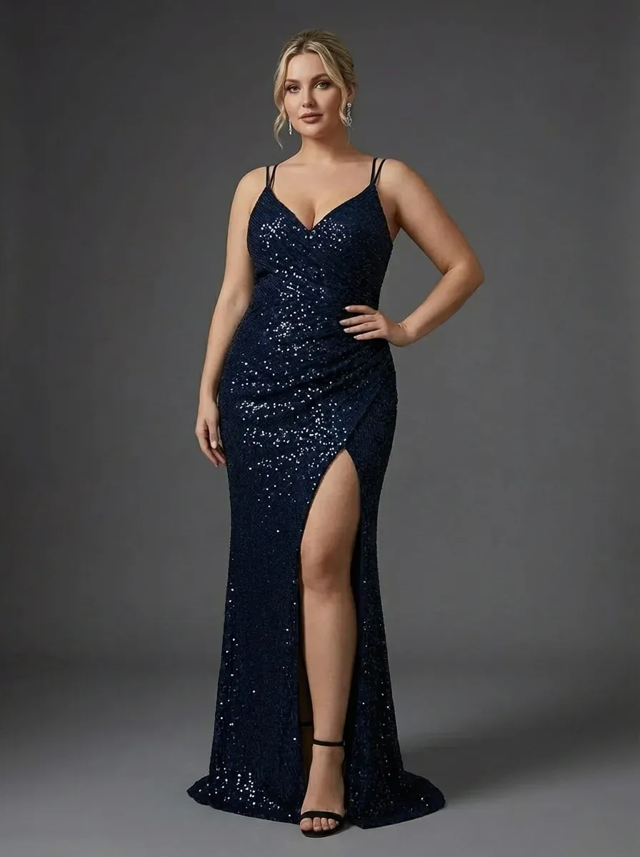 Black Sequin Mermaid Prom Dress | Sparkly Long Evening Gown with Slit