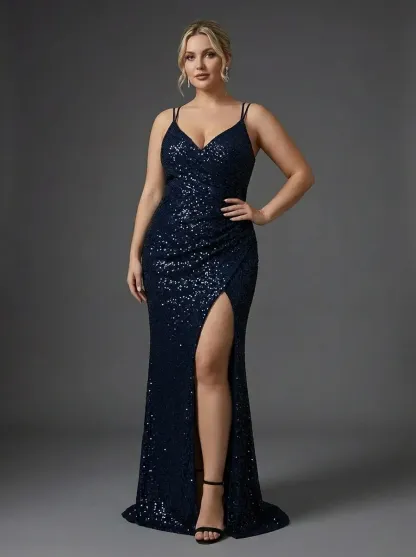 Black Sequin Mermaid Prom Dress | Sparkly Long Evening Gown with Slit