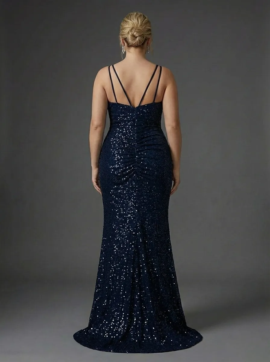 Black Sequin Mermaid Prom Dress | Sparkly Long Evening Gown with Slit