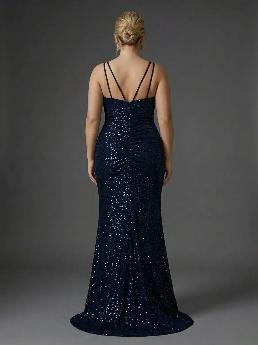 Black Sequin Mermaid Prom Dress | Sparkly Long Evening Gown with Slit