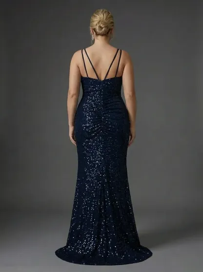 Black Sequin Mermaid Prom Dress | Sparkly Long Evening Gown with Slit