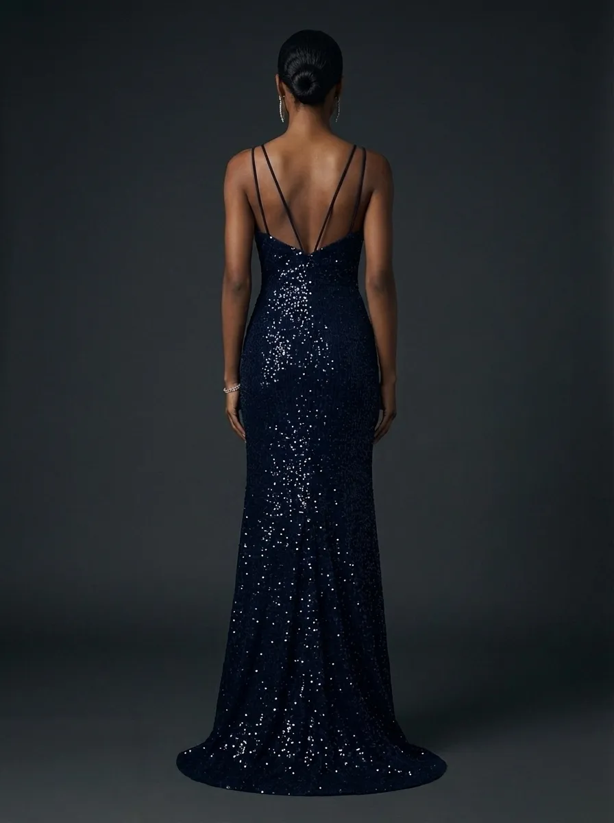 Black Sequin Mermaid Prom Dress | Sparkly Long Evening Gown with Slit