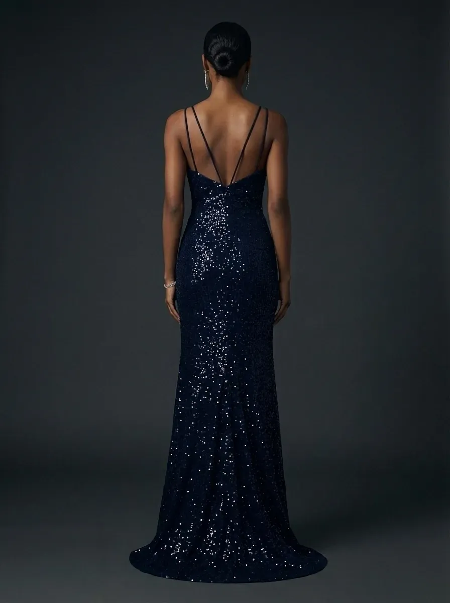 Black Sequin Mermaid Prom Dress | Sparkly Long Evening Gown with Slit