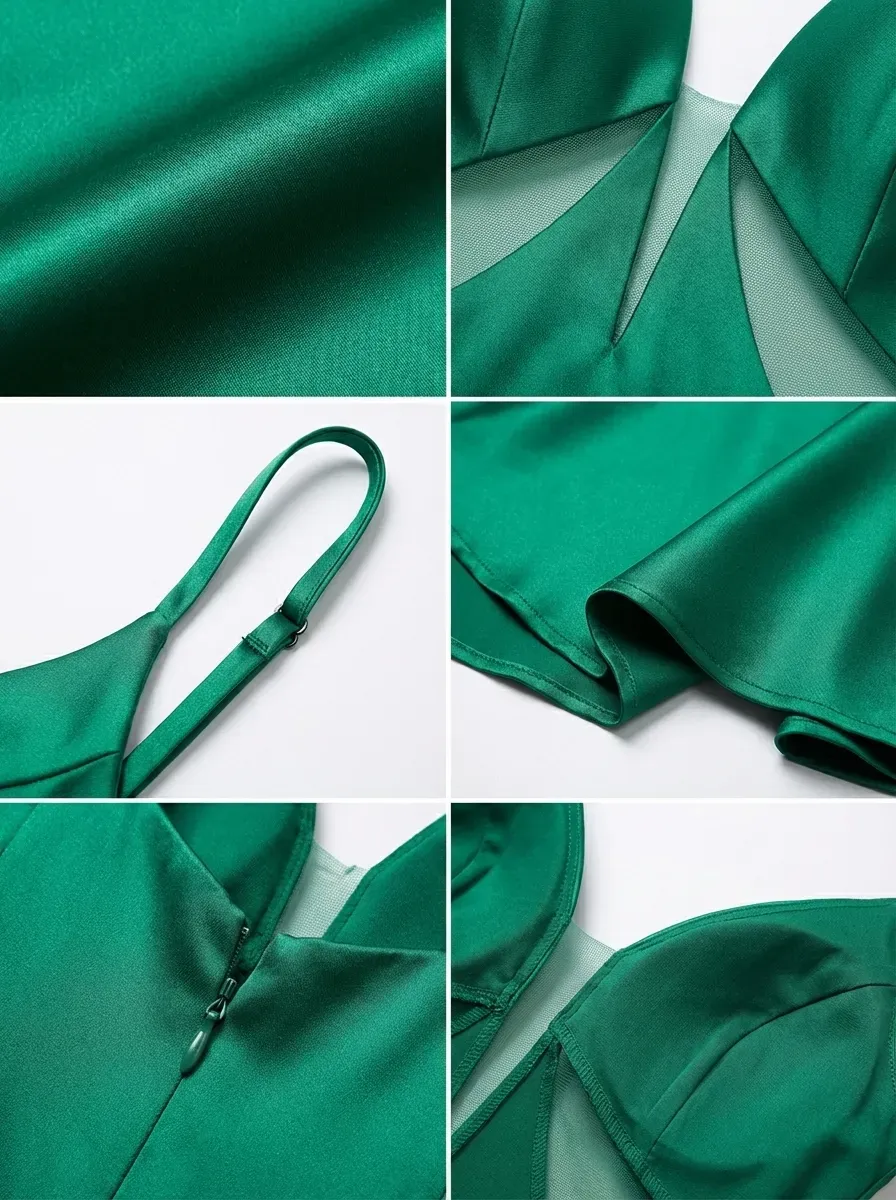 Green Satin Mermaid Prom Dress | Deep V-Neck Gown with Lace-Up Back