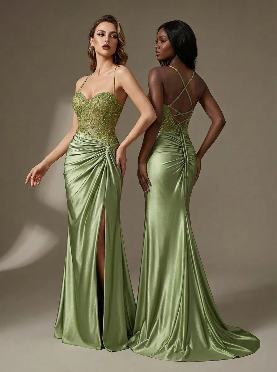 Royal Blue Mermaid Prom Dress | Spaghetti Straps Pleated Gown with Appliques