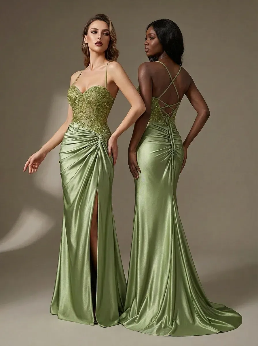 Royal Blue Mermaid Prom Dress | Spaghetti Straps Pleated Gown with Appliques