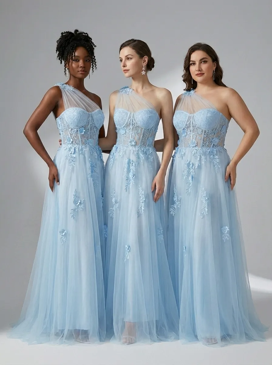 Black One-Shoulder A-Line Prom Dress | Formal Gown with Lace Appliques