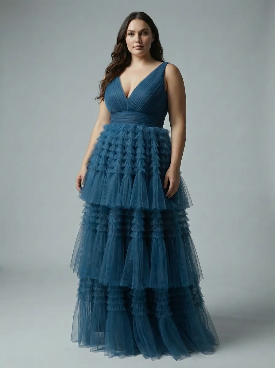Blue A-Line V-Neck Prom Dress | Open Back Long Formal Gown