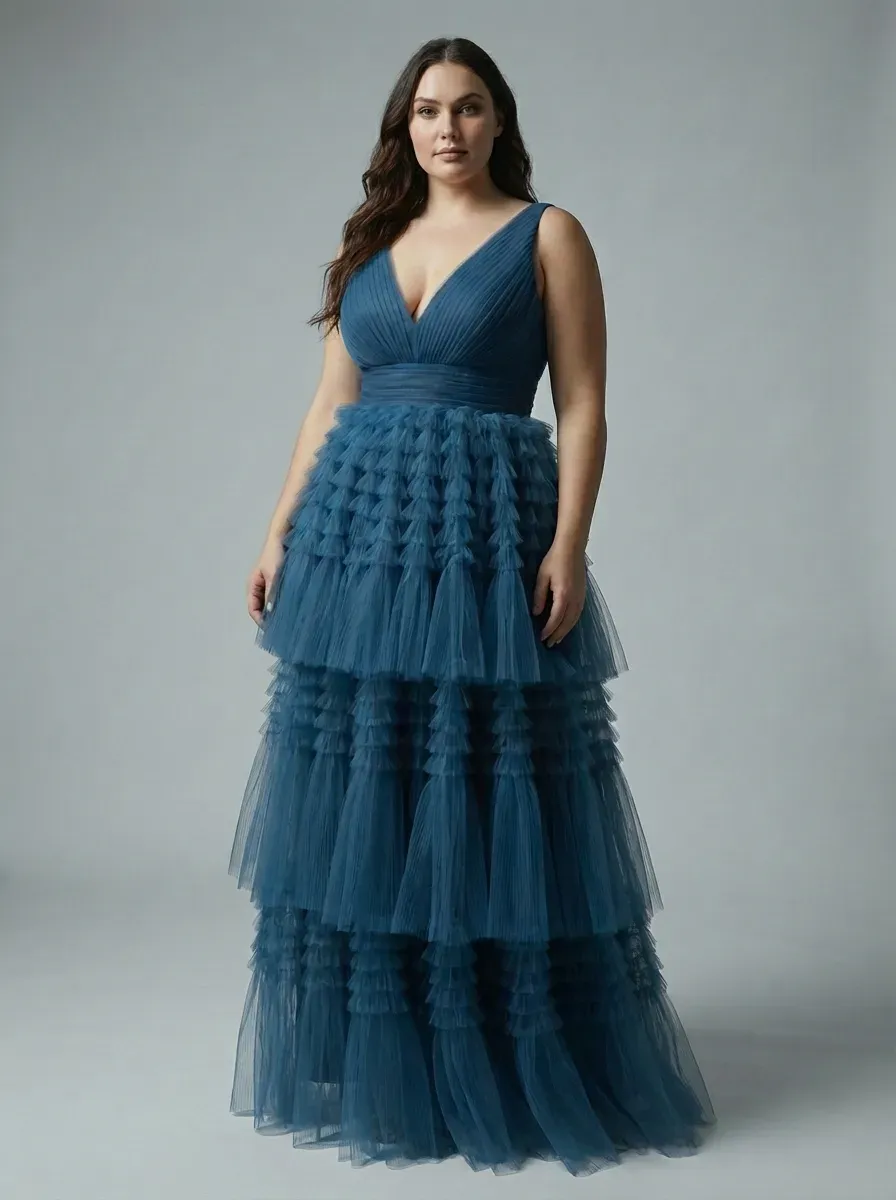 Blue A-Line V-Neck Prom Dress | Open Back Long Formal Gown