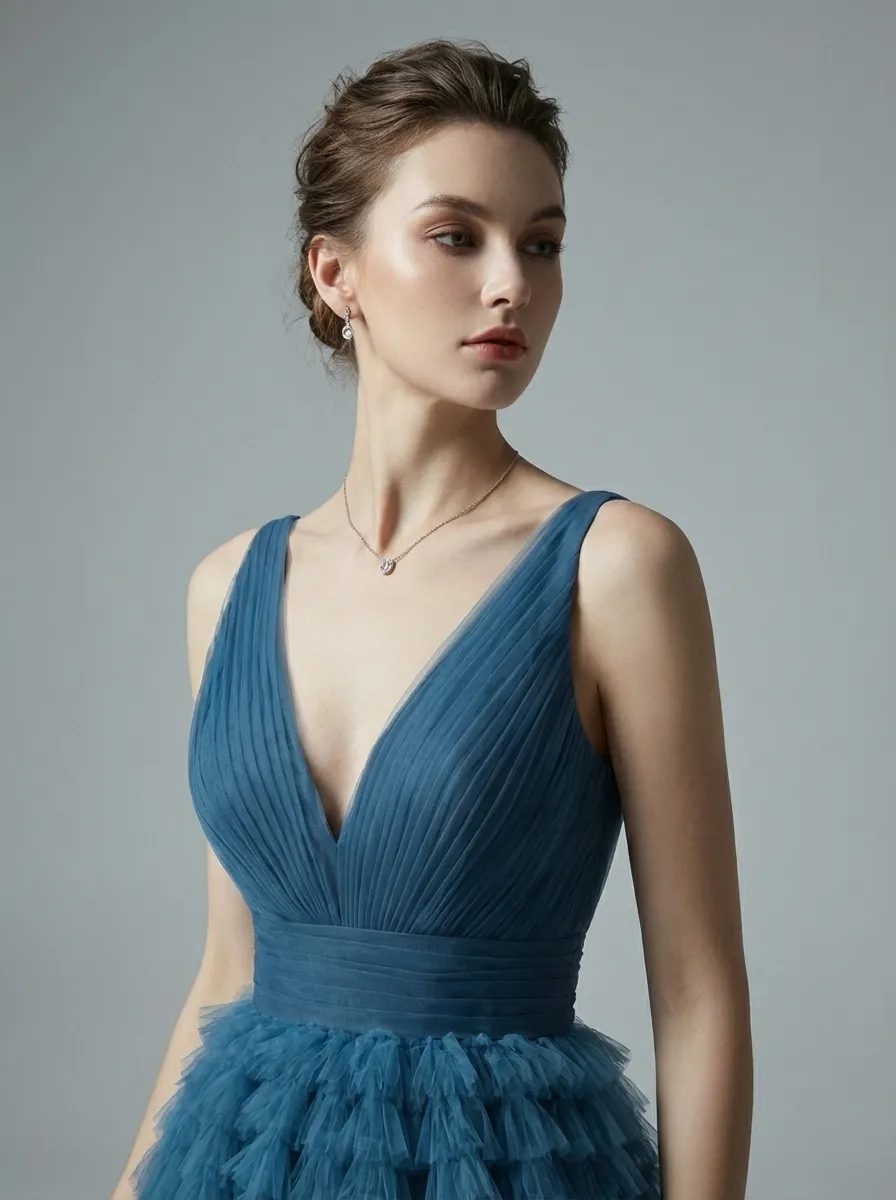 Blue A-Line V-Neck Prom Dress | Open Back Long Formal Gown
