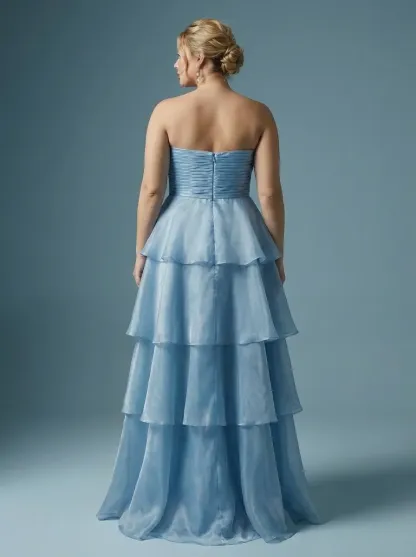 Dark Navy Satin A-Line Prom Dress | Strapless Tiered Long Gown