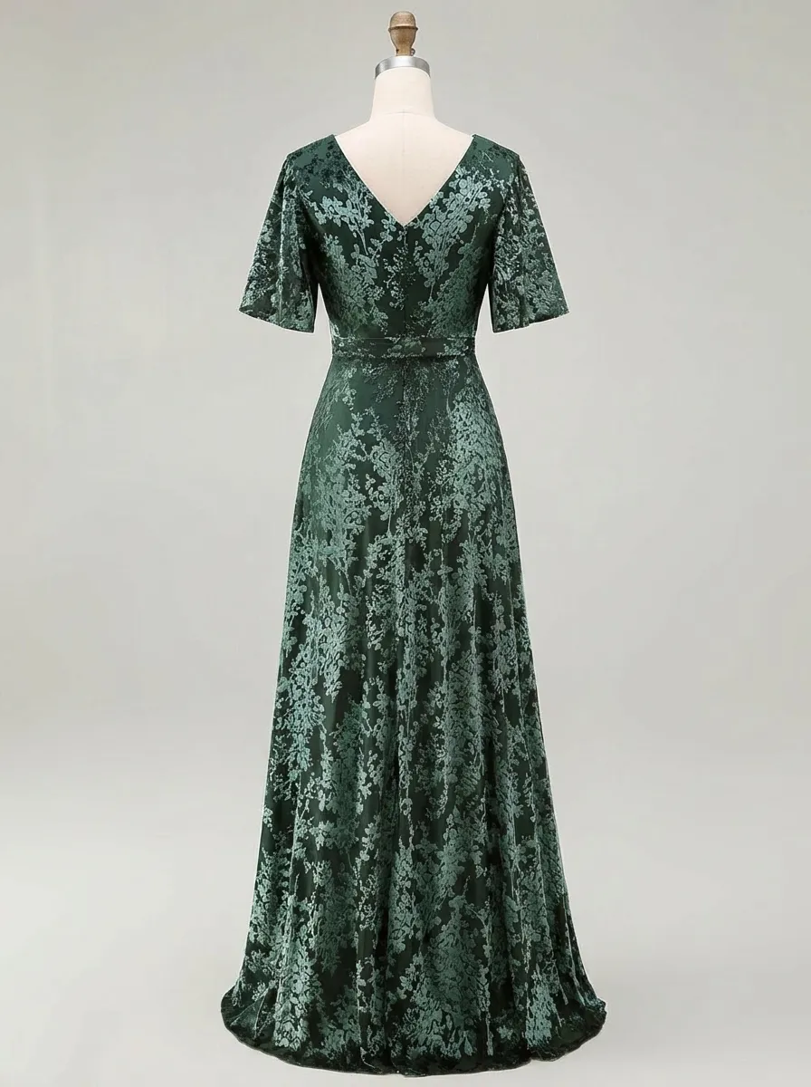 Dark Green Burnout Velvet Dress | Floor Length Formal Evening Gown
