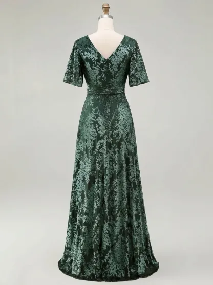 Dark Green Burnout Velvet Dress | Floor Length Formal Evening Gown