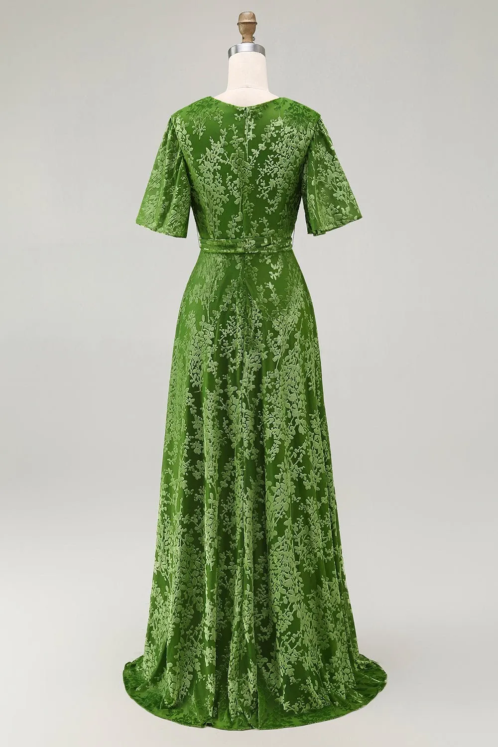 Dark Green Burnout Velvet Dress | Floor Length Formal Evening Gown