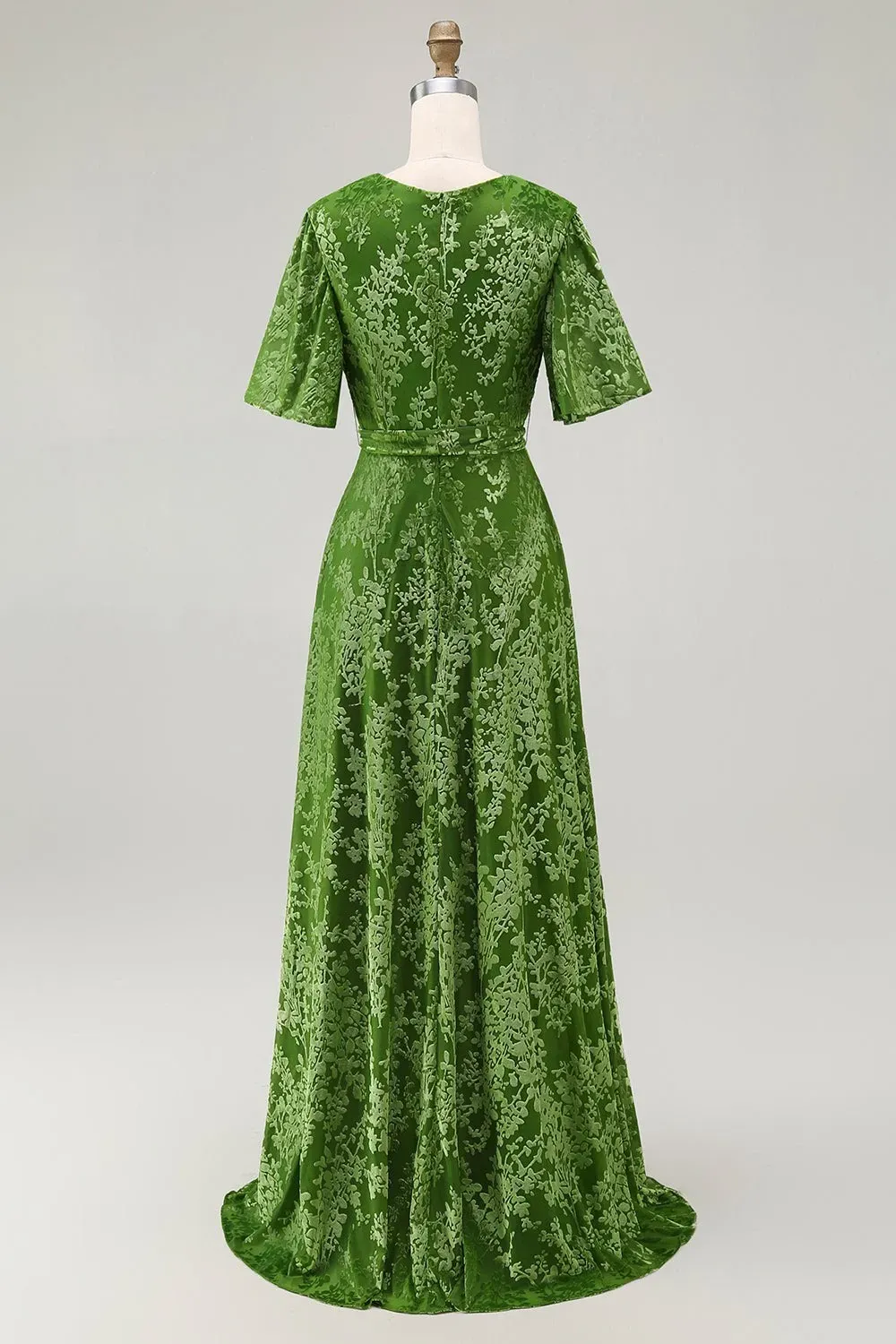 Dark Green Burnout Velvet Dress | Floor Length Formal Evening Gown