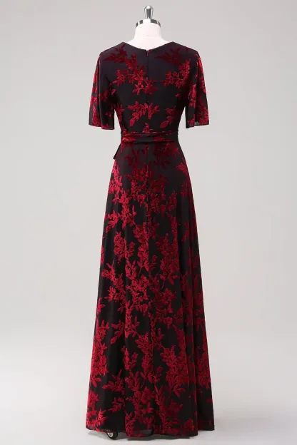 Dark Green Burnout Velvet Dress | Floor Length Formal Evening Gown