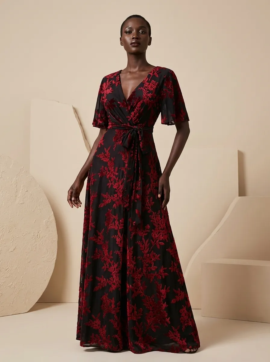 Dark Green Burnout Velvet Dress | Floor Length Formal Evening Gown