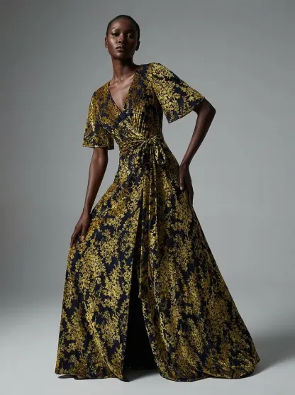 Dark Green Burnout Velvet Dress | Floor Length Formal Evening Gown