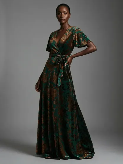 Dark Green Burnout Velvet Dress | Floor Length Formal Evening Gown