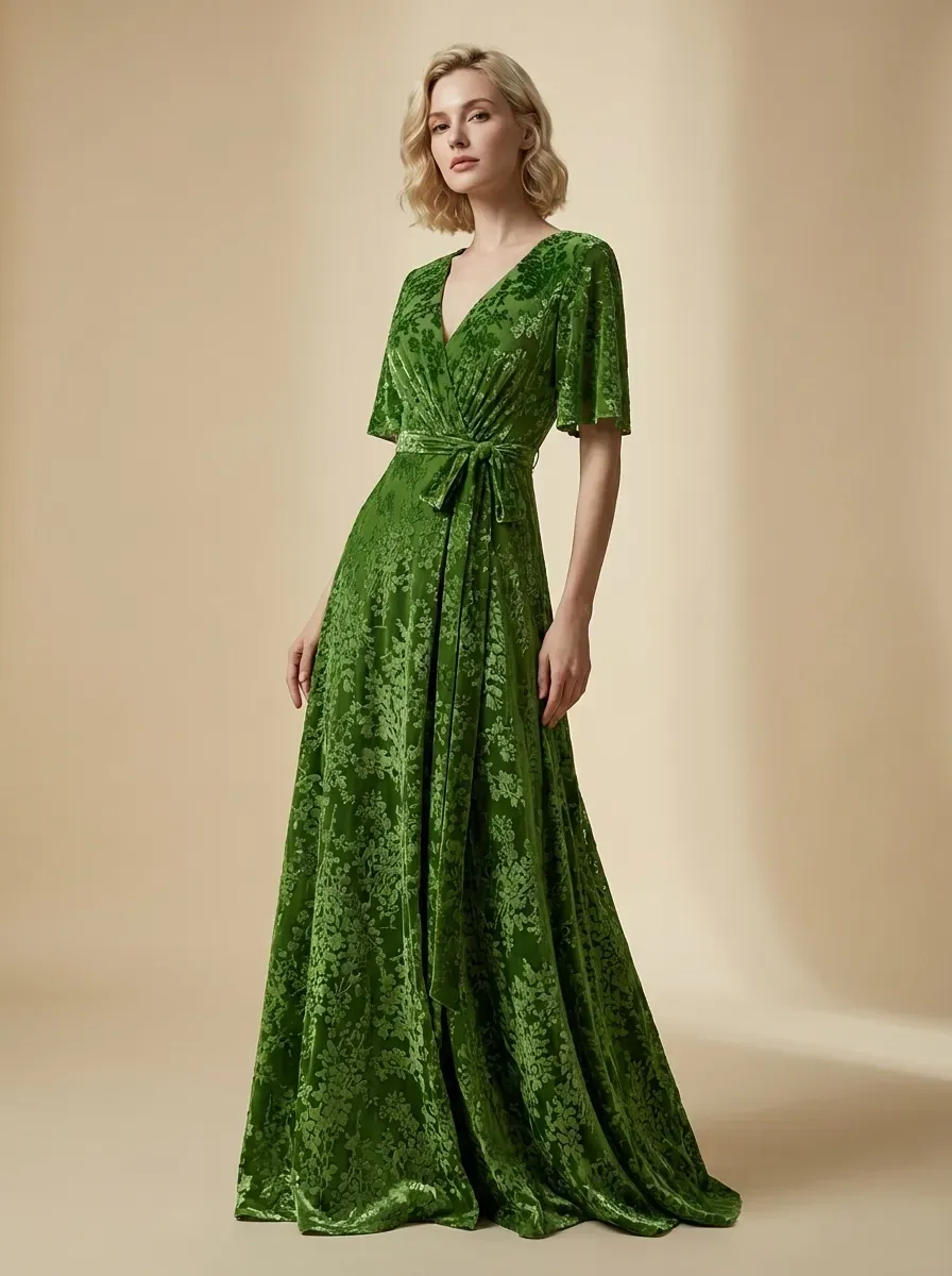 Dark Green Burnout Velvet Dress | Floor Length Formal Evening Gown