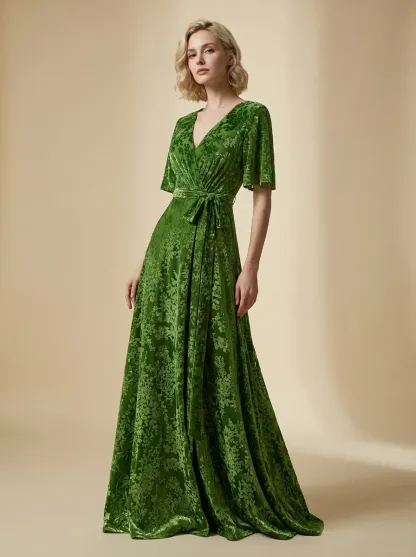 Dark Green Burnout Velvet Dress | Floor Length Formal Evening Gown