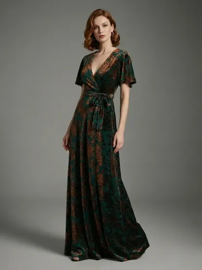 Dark Green Burnout Velvet Dress | Floor Length Formal Evening Gown