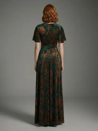Dark Green Burnout Velvet Dress | Floor Length Formal Evening Gown
