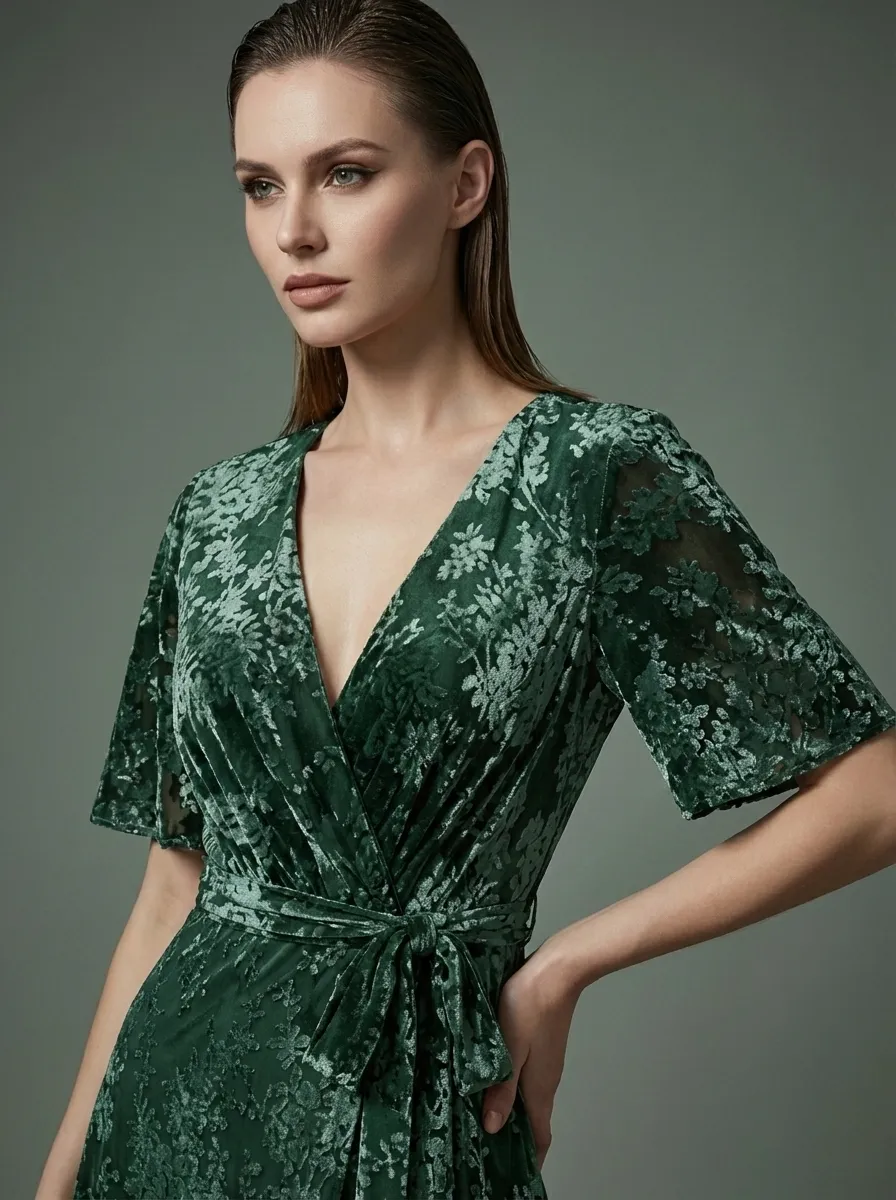 Dark Green Burnout Velvet Dress | Floor Length Formal Evening Gown