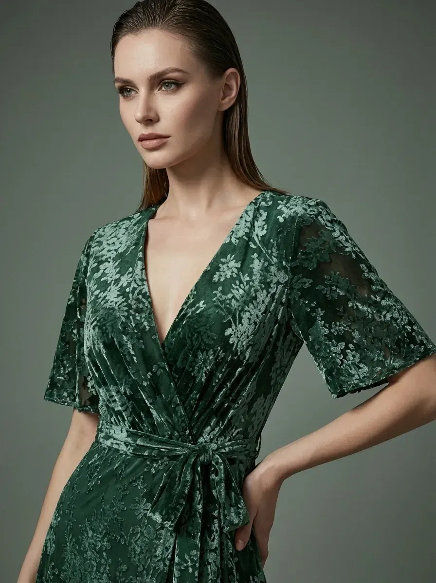 Dark Green Burnout Velvet Dress | Floor Length Formal Evening Gown