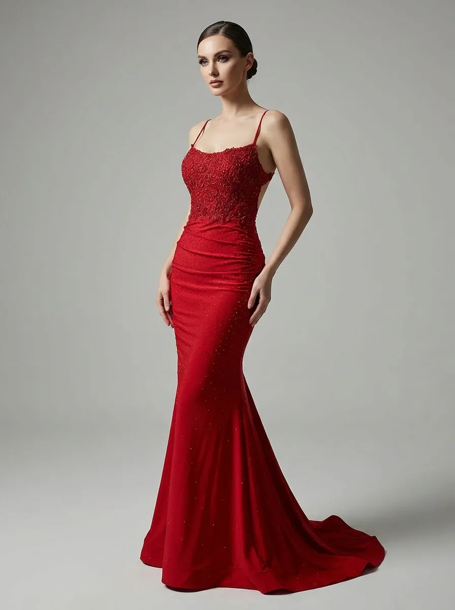 Dark Red Halter Mermaid Prom Dress | High Quality Gown with Appliques