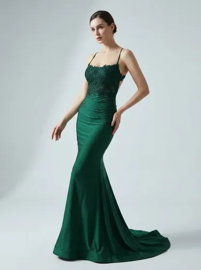 Dark Red Halter Mermaid Prom Dress | High Quality Gown with Appliques