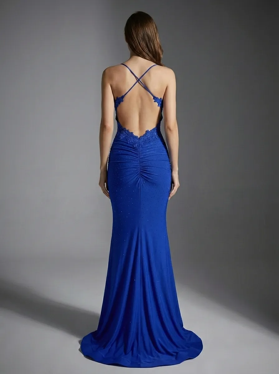 Dark Red Halter Mermaid Prom Dress | High Quality Gown with Appliques