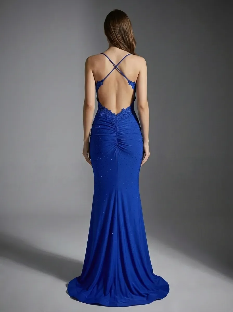 Dark Red Halter Mermaid Prom Dress | High Quality Gown with Appliques