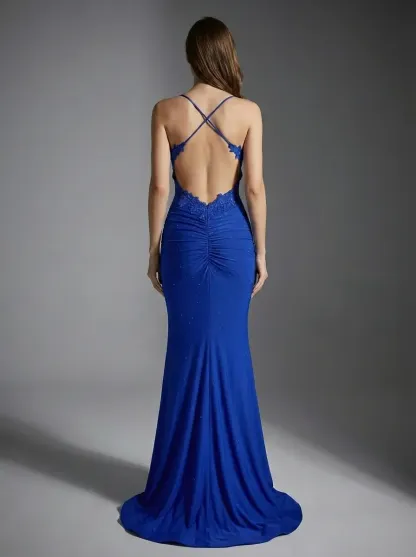 Dark Red Halter Mermaid Prom Dress | High Quality Gown with Appliques