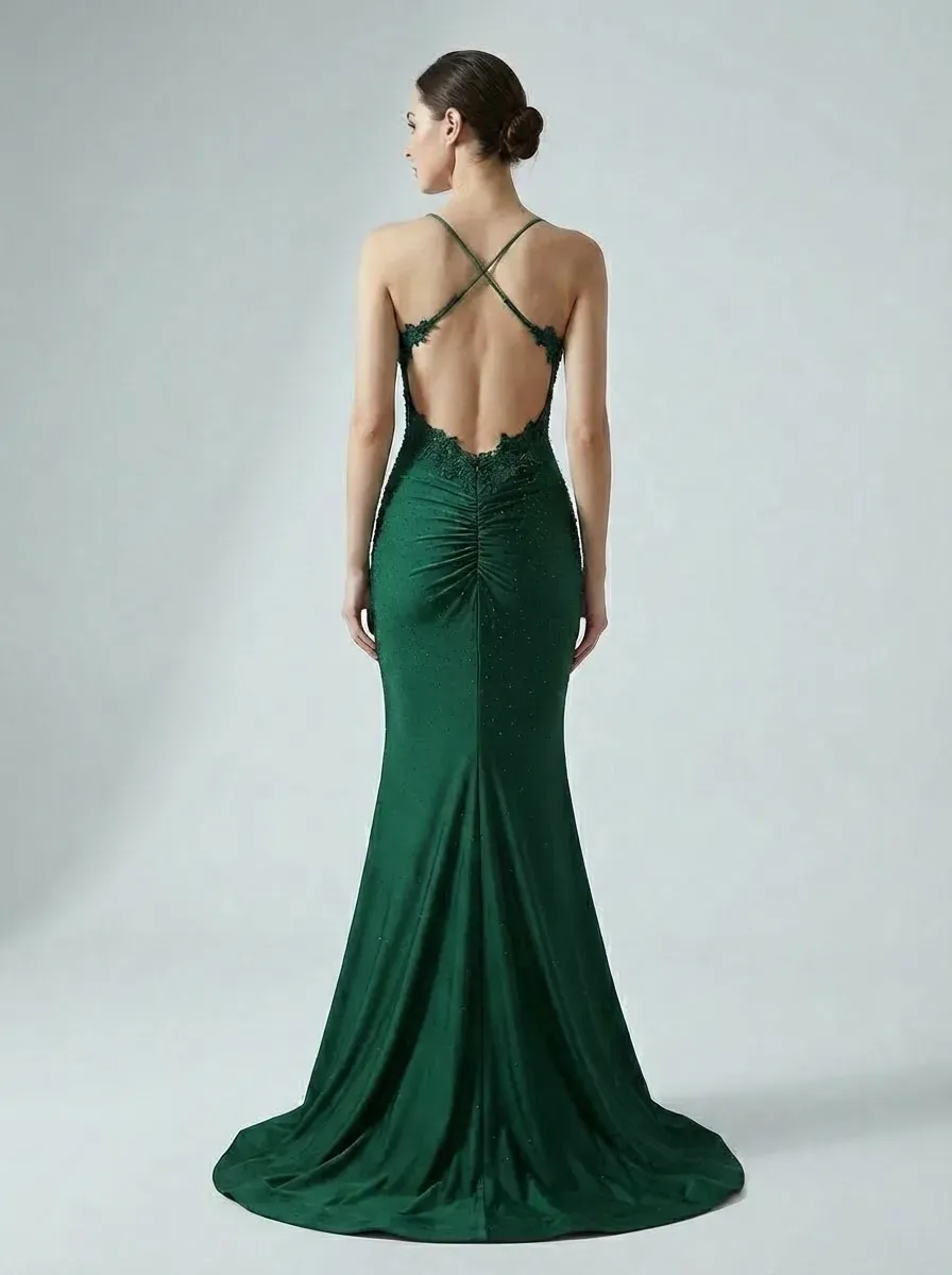 Dark Red Halter Mermaid Prom Dress | High Quality Gown with Appliques