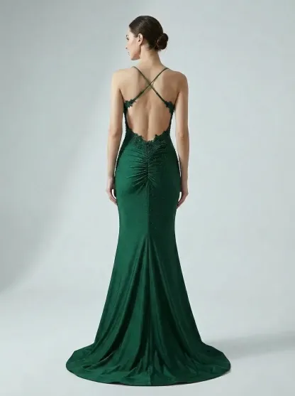 Dark Red Halter Mermaid Prom Dress | High Quality Gown with Appliques