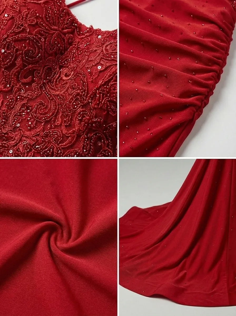 Dark Red Halter Mermaid Prom Dress | High Quality Gown with Appliques